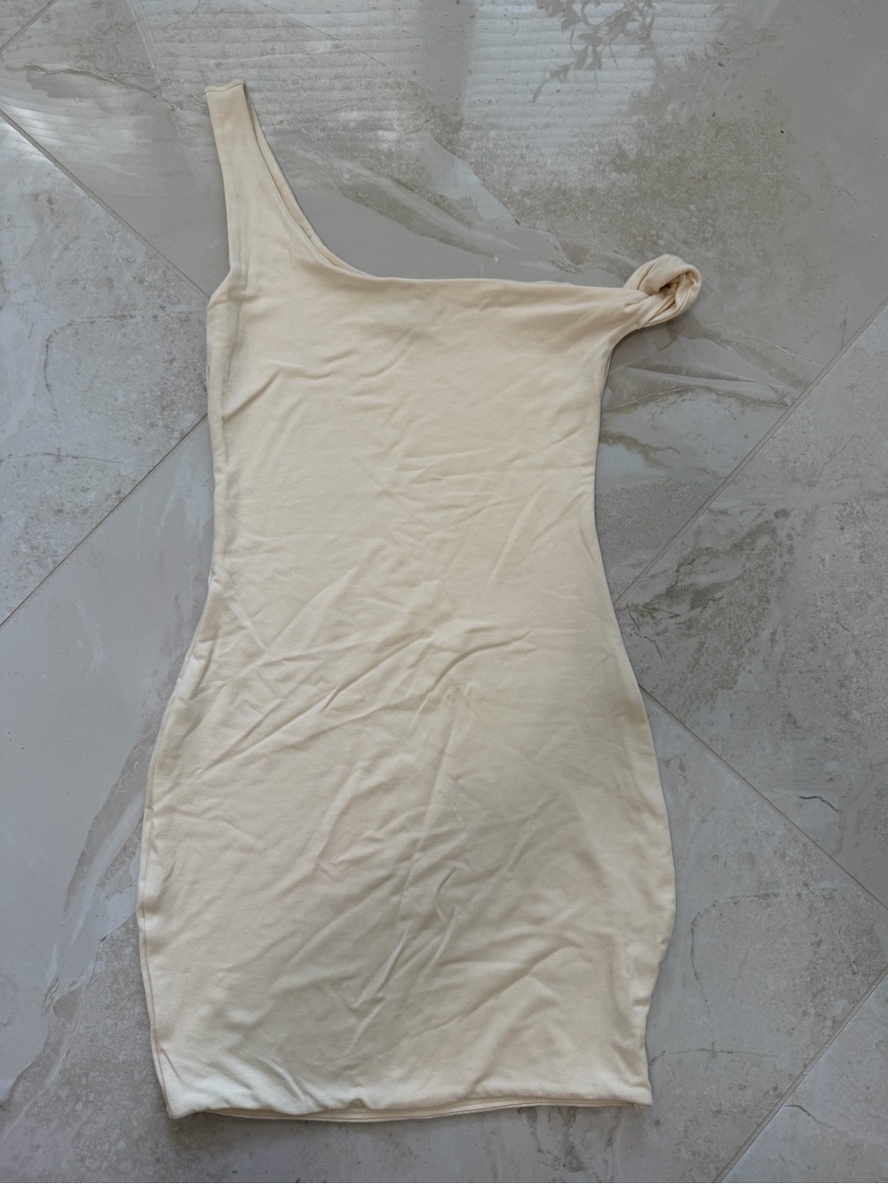 Oh Polly One-Shoulder Cream Knit Dress